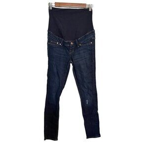 H&M Divided Womens Blue Dark Wash Distressed Skinny Jeans Size Maternity 6P